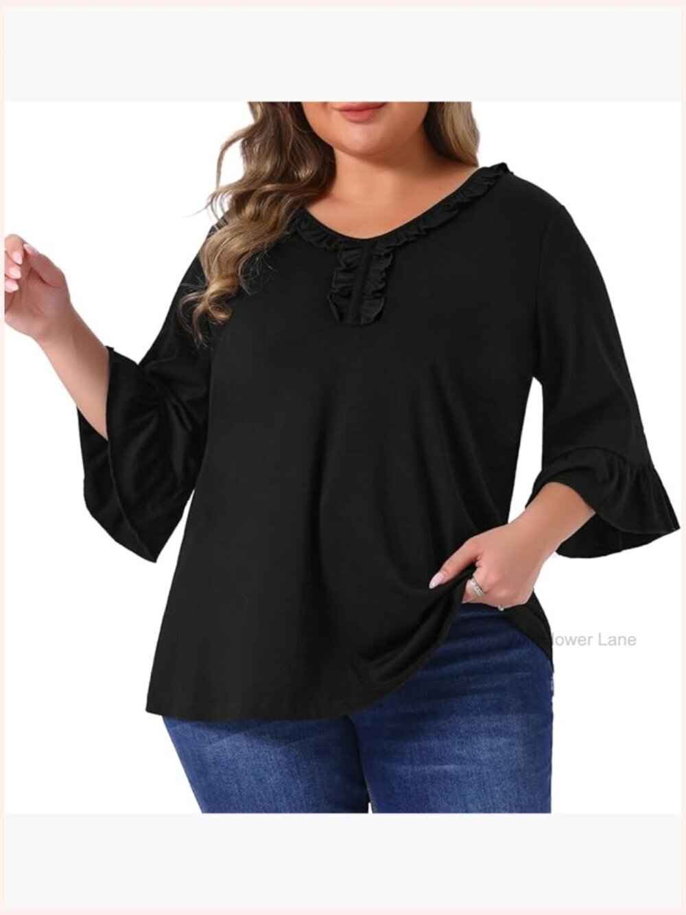Plus Size Women's Ruffle Blouse 3/4 Sleeve V Neck Tunic